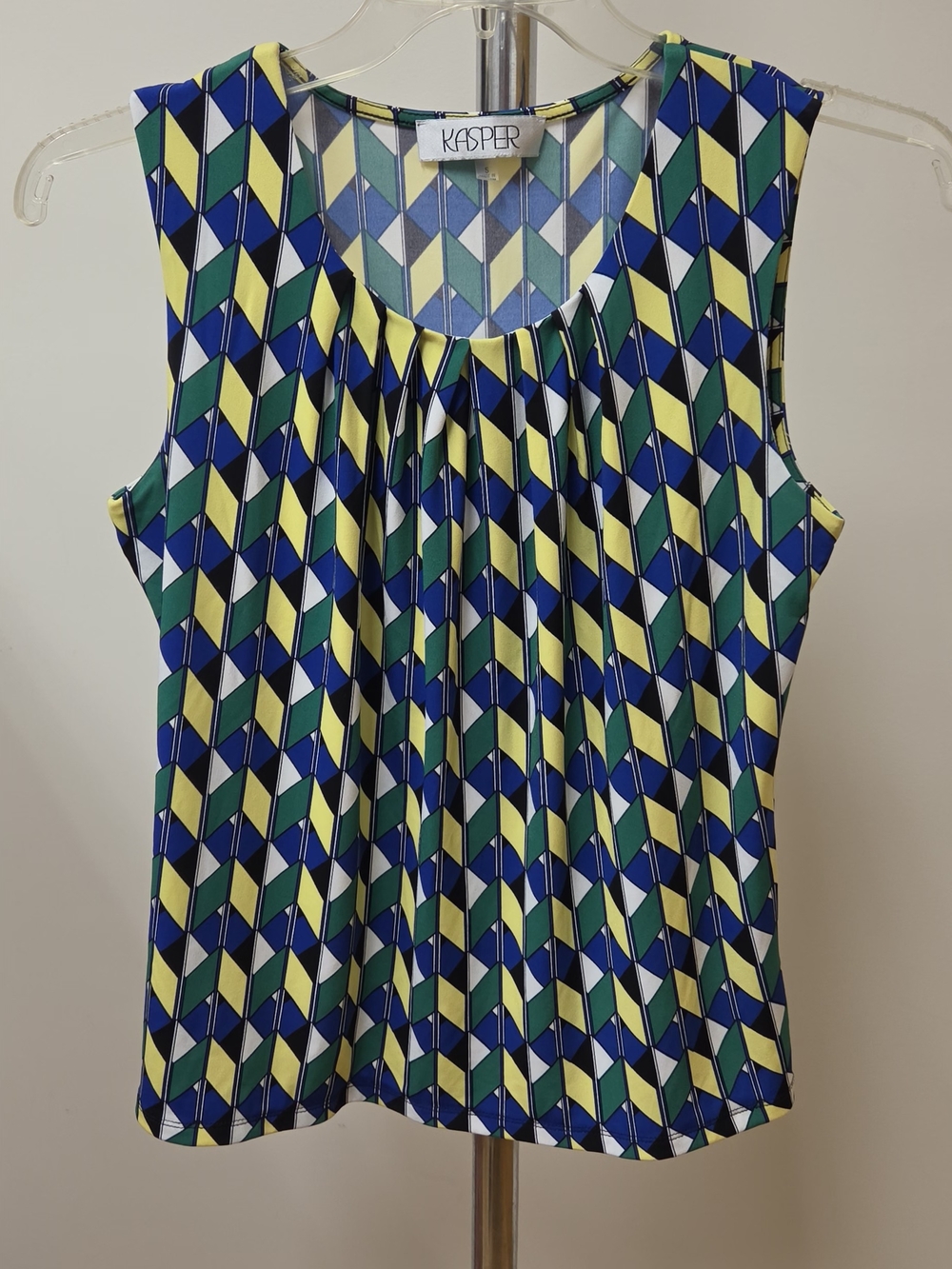 Kasper Sleeveless Geometric Print Tank Top in Blue/Green/Yellow